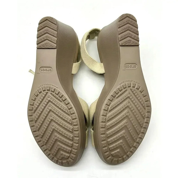 Crocs Leigh II Cross Strap Ankle Wedge Sandals Womens Size 10 Beige Shoes 204950 - Picture 11 of 12